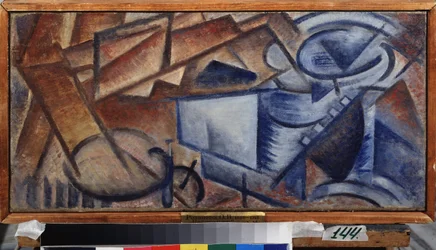 Stálý život. Obraz Olgy Vladimirovny Rozanové (1886-1918), olej na plátně. Ruské umění, 20. století, abstraktní umění. Státní muzeum umění V. Surikova, Krasnojarsk (Rusko).