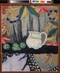 Nature morte. Peinture de Olga Vladimirovna Rozanova (1886-1918), huile sur toile, vers 1910. Art russe, 20e siecle, avant garde; State A. Radischev Art Museum, Saratov (Russie).   1321099   cs       czech Successfully Translated  Original: Fragment textie