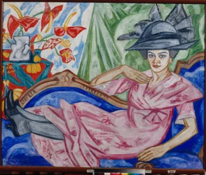 "Portrét umělcovy sestry" (Portrét umělcovy sestry) Obraz Olgy Vladimirovny Rozanové (1886-1918) 1912 - Olej na plátně - Státní muzeum umění, Jekatěrinburg