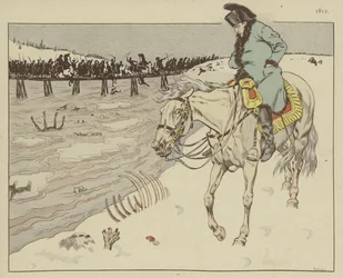 Napoleon pozoruje zbytky své Velké armády, jak brázdí řeku Berezinu při ústupu z Moskvy, 1812