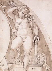 Stojící putto držící papežské klíče: Studie pro lunetu, kolem roku 1575