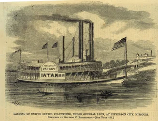 Přistání dobrovolníků z USA, pod velením generála Lyona, v Jefferson City, Missouri.
