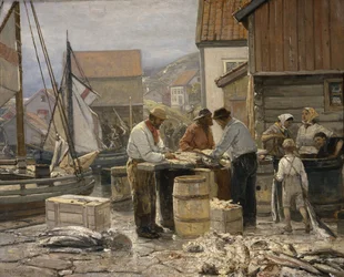 Rybí trh v Ålesund (olej na plátně)