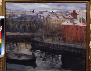 ""Pohled na Leningrad"" Současný Petrohrad. Obraz Osip Emmanuilovič Braz (1872-1936) Regionální muzeum umění, Kaluga