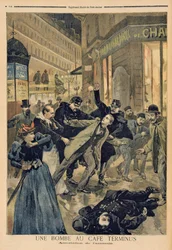 Bomba v Café Terminus, zatčení vraha, ilustrace z „Le Petit Journal“, 26. února 1894