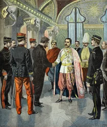 Paul Doumer přijat siamským králem Ramou 5 v roce 1899 (rytina)