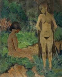 Koupající se pod stromy, kolem 1912