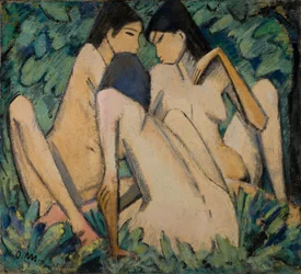 Tři dívky v lese, asi 1920 (olej a tempera na desce)