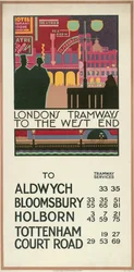 Plakát „Londýnské tramvaje do West Endu“, London County Council LCC Tramways, 1927