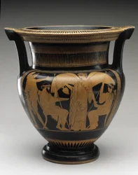 Červený figurový sloup Krater s výjevem Dia a Héry, 480-460 př. n. l. (terakota)