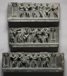 Babylonský reliéf, Pákistán, Gandhara, oblast Buner, období raného polštáře (1–3. vydání) (Schist)