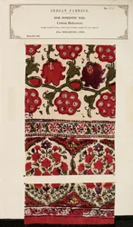 Vzorek bavlněného potahu ze Šikarpore v Sind, ze sbírky The Collection of the Textile Manufacturers of India od Johna Forbese Watsona, vydané v roce 1866.