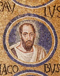 Paleochretian Art: “”Svatý Pavel”” Mozaika z konce 5. století Ravenna, cappella Arcivescovile (kaple Archeveche)