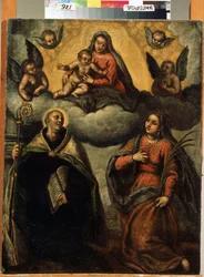 Panna a dítě se svatými. Obraz od Jacopa Palmy il Giovane (Mladý