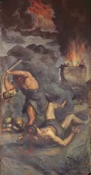 Interiér dveří varhanní desky zobrazující Kaina a Ábela, 1600