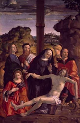 Deposition of Christ, detail z Polyptych of Passion od Paola Cavazzoly (1486-1522)