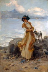 Harmony on Lake Mergozzo, Paolo Sala (1859-1924), öljy kankaalle