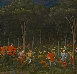 Lov v lese, kolem 1465-70, detail díla 100861