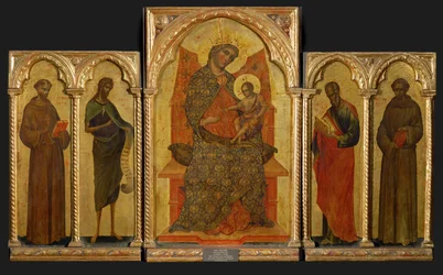 Polyptych. Střední panel: Madona s dítětem ...
