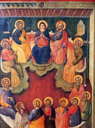 Panna obklopená dvanácti apoštoly neboli Letnice, od Paola Veneziana (aktivní 1333-1358)
