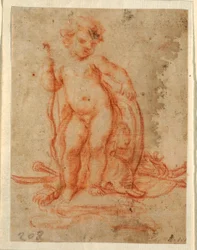 Kresba, návrh Amora a trofeje se znakem, 1710-28
