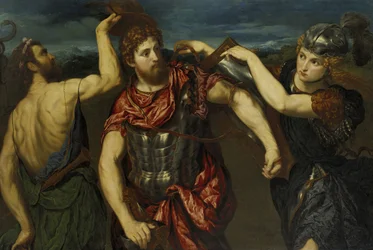 Perseus vyzbrojen Merkurem a Minervou
