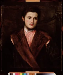 Portrét mladého muže v kožichu Malba Paris Bordon (1500-1571) 16. století Rozměr 75x64 cm Genes Musei di Strada Nuova (ex Palazzo Rosso)