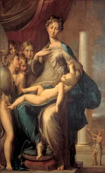 Madona s dlouhým krkem (Madona s dlouhým krkem), obraz Girolamo Fra Mazzola dit PARMIGIANINO