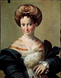 Favoritka neboli turecká otrokyně. Obraz Francesca Mazzoly, zvaného Il Parmigianino neboli Parmezán (1503-1540), kolem roku 1530. Rozměry: 67 x 53 cm. Parma, Galleria Nazionale