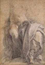 Sedící polonahá žena v Drapery, 1520-1540