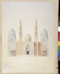 Architektura: projekt hlavního průčelí mešity v Alexandrii. Egypt. Kresba Pascala Coste (1787-1879)