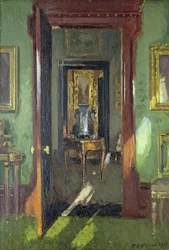 Interiér, Rutland Lodge: výhled otevřenými dveřmi