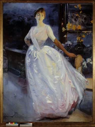 Portrét Madame Roger Jourdain, manželky malíře. Obraz Paula Alberta Besnarda (1849-1934)