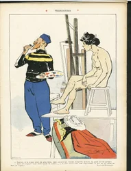 Ilustrace Paul Balluriau (1860-1917) v Le Rire, 3.8.2007 - Villegiatures - Art - Malíři, model (který pózuje)