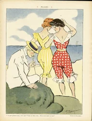 Ilustrace Paul Balluriau (1860-1917) v Le Rire, 1.8.2008 - Pláže - volný čas, láska, móda, námořní mořské pobřeží, plavky