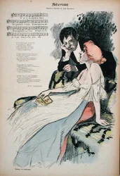 Neuróza, ilustrace k básni Jean Grandeau, kolem roku 1896 (barevné lito)