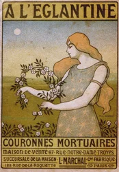 životní styl. Do divoké růže, obchodování s pohřebními věnci, květinářství. Advert by Paul Berthon, Francie, cca 1900 (plakát)