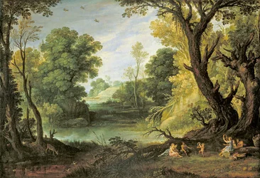 Krajina s nymfami a satyry, 1623