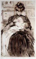 Mateřství. Kresba Paul Helleu (1859-1927), 20. století. Bayonne, Bonnatovo muzeum