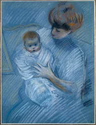 Mateřství. Kresba Paul Helleu (1859-1927), 20. století. Portrét matky s dítětem. Bayonne, Bonnatovo muzeum