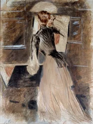 Celovečerní portrét Madeleine Carlierové. Paul Helleu (1859-1927), 20. století. Bayonne, Bonnatovo muzeum