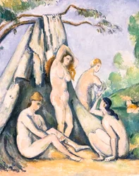 Koupající se před stanem, detail