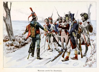 Marceau arrete des deserteurs: Francois-Severin Desgraviers Marceau (1769-1796) zadržuje vojáky republikánské armády ve Vendee (85) - Ilustrace Emile Boutigny (1853-1929) V „Hoche-Marceau-Desaix“ od Theodora Cahu ( 1854-1928) - soukromý plk