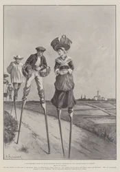 Malebná scéna v jihozápadní Francii, rolníci z Landes jdou na trh