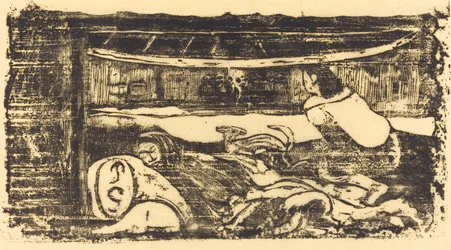Interiér chaty Interieur de case, v roce 1895 nebo později.