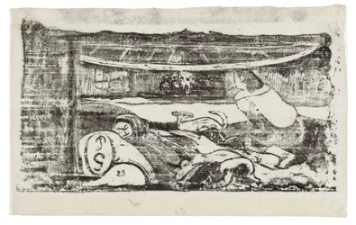 Interiér tahitské chýše, ze Suite of Late Wood-Block Prints