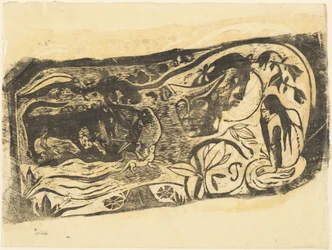 Talíř s hlavou rohatého čerta Planche au diable cornu, v roce 1895 nebo později.