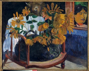 Slunečnice v křesle Obraz od Paula Gauguina (1848-1903) 1901 Petrohrad. Muzeum Ermitáž