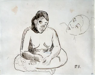 Tahitská žena sedící Inkoustová studie Paula Gauguina (1848-1903) Paříž 19. století, muzeum Louvre