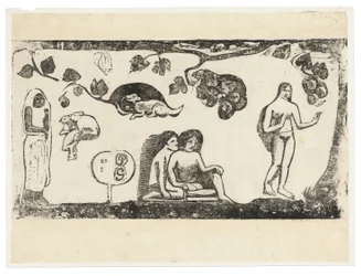 Ženy, zvířata a listí ze sady Late Wood-Block Prints